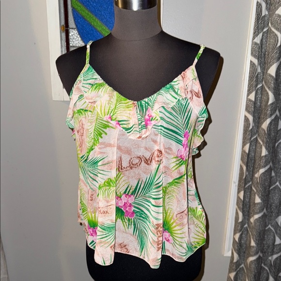 Betsy Johnson Sheer Tropical Print Cami - Picture 1 of 7